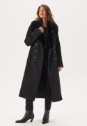 Chiara Forthi Fur Collar Belted Wool Blend Coat Black XL