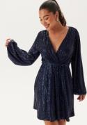 Bubbleroom Occasion Sequin Balloon Sleeve Dress Dark blue S