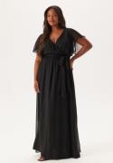 Goddiva Curve Flutter Sleeve Chiffon Maxi Curve Dress Black 44 (UK16)