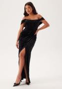 Goddiva Velvet Bardot Corset Maxi Dres Black XS (UK8)