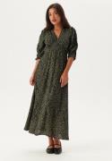 BUBBLEROOM Ruched Sleeve Midi Dress  Green/Patterned XS