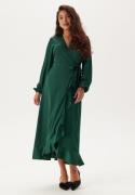 Happy Holly Wrap L/S Satin Maxi Dress Dark green 36/38