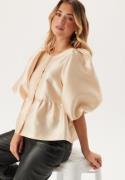 Bubbleroom Occasion Puff Sleeve Peplum Satin Blouse Champagne S