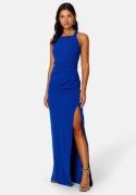 Bubbleroom Occasion Square Neck Slit Maxi Dress Blue XS