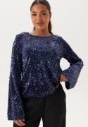 Happy Holly Sequin Trumpet Sleeve Top Midnight blue 40/42