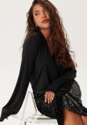 Happy Holly Sequin Trumpet Sleeve Midi Dress Black 40/42