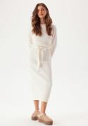 BUBBLEROOM Round Neck Rib Knitted Midi Dress  Offwhite XL