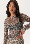 BUBBLEROOM Long Sleeve Mesh Top Grey/Leopard XS