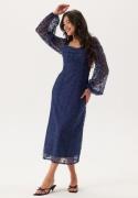 Bubbleroom Occasion Ruched L/S Midi Dress  Navy 40