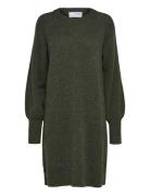 Slflulu Ls Knit Dress O-Neck B Noos Kort Kjole Khaki Green Selected Fe...