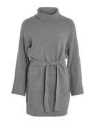 Virolfie L/S Tie Belt Knit Dress - Noos Kort Kjole Grey Vila