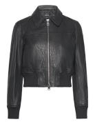 Leather Jacket With Elasticated Hem Læderjakke Skindjakke Black Mango