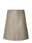 Slfnew Ibi Mw Leather Skirt B Noos Kort Nederdel Beige Selected Femme