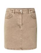 Slfcora Hw Mini Latte Denim Skirt Kort Nederdel Beige Selected Femme