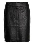 Cuberta Leather Skirt Knælang Nederdel Black Culture