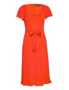 Belted Crepe Flutter-Sleeve Dress Knælang Kjole Orange Lauren Ralph La...