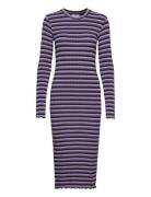 5X5 Stripe Boa Dress Knælang Kjole Purple Mads Nørgaard