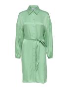 Slfirene-Tonia Ls Cupro Shirt Dress B Knælang Kjole Green Selected Fem...