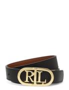 Oval-Logo Reversible Leather Skinny Belt Bælte Black Lauren Ralph Laur...