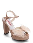 Melody Tulle Bow Sandal Med Hæl Beige Custommade