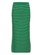 Striped Knitted Skirt Knælang Nederdel Green Mango