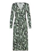 Slhanadi Printed V-Neck Dress Knælang Kjole Green Soaked In Luxury