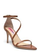 Amy Glittery Lacquer Sandal Med Hæl Brown Custommade