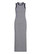 Slim 5X2 Str Rib Midi Dress Ns Knælang Kjole Black Tommy Hilfiger