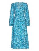 Objleonora L/S Wrap Midi Dress Noos Knælang Kjole Blue Object