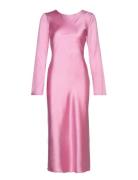 Longsleeve Midi Satin Dress Knælang Kjole Pink Gina Tricot