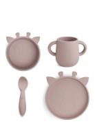 Lykke Silic Dinner Set 4-Pack Giraf Home Meal Time Dinner Sets Pink Nu...