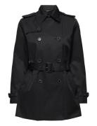 Belted Cotton-Blend Trench Coat Trenchcoat Frakke Black Lauren Ralph L...