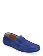 Slhsergio Suede Penny Driving Shoe Loafers Flade Sko Blue Selected Hom...