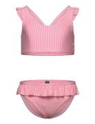 Bikini W. Skirt, Seersucker Bikini Pink Color Kids