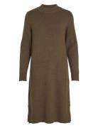 Viril Crew Neck L/S Midi Dress - Noos Knælang Kjole Brown Vila