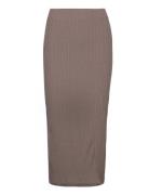 Jersey Rib Skirt Knælang Nederdel Brown Gina Tricot