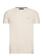 Stretch Slim Fit Tee Tops T-Kortærmet Skjorte Beige Tommy Hilfiger