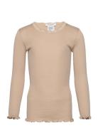 Silk T-Shirt W/ Lace Tops T-shirts Long-sleeved T-Skjorte Beige Rosemu...