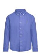 Linen Shirt Tops Shirts Long-sleeved Shirts Blue Ralph Lauren Kids