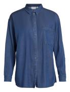 Vibista L/S Over Shirt/Su - Noos Tops Shirts Long-sleeved Blue Vila