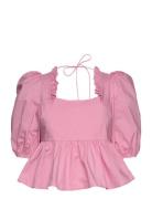 Darine Tops Blouses Short-sleeved Pink Custommade