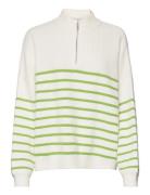 Striped Sweater With Zip Tops Knitwear Jumpers Green Mango