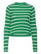 Round-Neck Striped Sweater Tops Knitwear Jumpers Green Mango