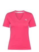 Micro Monologo Slim V-Neck Tee Tops T-shirts & Tops Short-sleeved Pink...