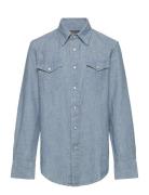 Cotton Chambray Western Shirt Tops Shirts Long-sleeved Shirts Blue Ral...
