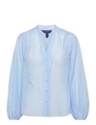 Rel Cotton Silk Blouse Tops Blouses Long-sleeved Blue GANT