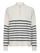 Striped Sweater With Zip Tops Knitwear Jumpers White Mango