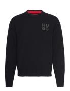 San Cassio-L Tops Knitwear Round Necks Black HUGO