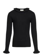 Pullover Rib Knit Tops T-shirts Long-sleeved T-Skjorte Black Creamie