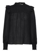 Anaisnn Blouse Solid Tops Blouses Long-sleeved Black Noa Noa